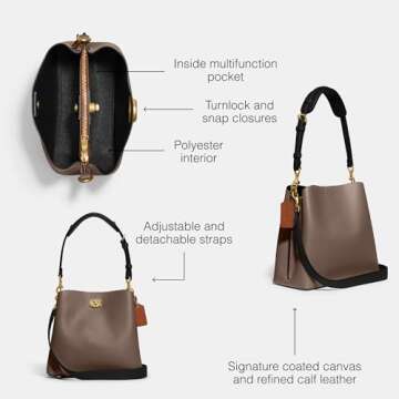 COACH Colorblock Leather Willow Bucket, Dark Stone, One Size