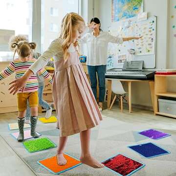 16 Sets Textured Sensory Tiles Mini Mats Educational Tactile Sensory Toys Assorted Texture Floor Tiles Textured Mat for Autism Learning Play Fidget Activity Game(Square)