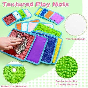16 Sets Textured Sensory Tiles Mini Mats Educational Tactile Sensory Toys Assorted Texture Floor Tiles Textured Mat for Autism Learning Play Fidget Activity Game(Square)
