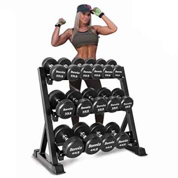 Bonnlo 3 Tier Dumbbell Rack Only, 660 LBS Load-Bearing Heavy Duty Steel Dumbbell Stand Quick Assembly for Home Gym, Black