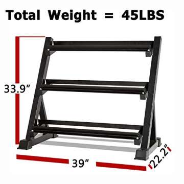 Bonnlo 3 Tier Dumbbell Rack Only, 660 LBS Load-Bearing Heavy Duty Steel Dumbbell Stand Quick Assembly for Home Gym, Black