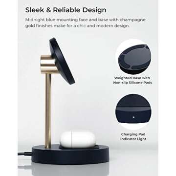 iOttie Velox Magnetic Wireless Duo Stand. 7.5W Mounting Stand + 5W Charging Pad. MagSafe Compatible for iPhone 12, iPhone 13, iPhone 14, & iPhone 15 Series & Qi AirPods Charger (Adapter not Included)