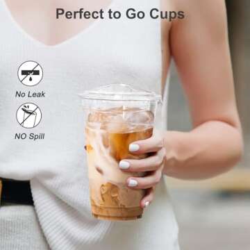 Dealusy 100 Pack - 20 oz Clear Plastic Cups with Lids, Sturdy & Food Safe Iced Coffee Cups with lids, Iced Coffee Cup, Disposable Cups Plastic Coffee Cups Smoothie Cups for Cold Drinks, Sip Lids