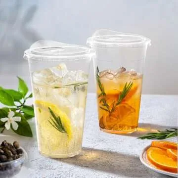 Dealusy 100 Pack - 20 oz Clear Plastic Cups with Lids, Sturdy & Food Safe Iced Coffee Cups with lids, Iced Coffee Cup, Disposable Cups Plastic Coffee Cups Smoothie Cups for Cold Drinks, Sip Lids