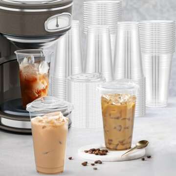 Dealusy 100 Pack - 20 oz Clear Plastic Cups with Lids, Sturdy & Food Safe Iced Coffee Cups with lids, Iced Coffee Cup, Disposable Cups Plastic Coffee Cups Smoothie Cups for Cold Drinks, Sip Lids