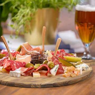 KITEISCAT Acacia Wood Round cutting board with handle 16” x 12”– Round Pizza Paddle & Cutting Serving Board for Home Baking, Cheese, Fruits, Vegetables, Bread, Charcuterie