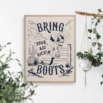 TwoDays Cowgirl Room Decor, Vintage Western Wall Art Prints for Teen Girls Bedroom, Bring Your Kicking Boots Poster for Dorm. (12" X 16", UNFRAMED)