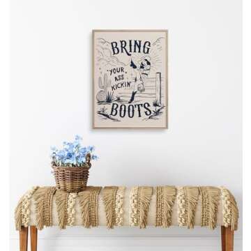 TwoDays Cowgirl Room Decor, Vintage Western Wall Art Prints for Teen Girls Bedroom, Bring Your Kicking Boots Poster for Dorm. (12" X 16", UNFRAMED)