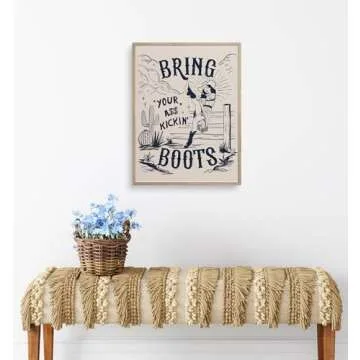 TwoDays Cowgirl Room Decor, Vintage Western Wall Art Prints for Teen Girls Bedroom, Bring Your Kicking Boots Poster for Dorm. (12" X 16", UNFRAMED)