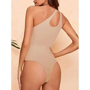 REORIA One Shoulder Sleeveless Bodysuit for Women