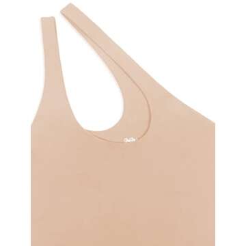 REORIA Women's Summer Sexy One Shoulder Cutout Front Sleeveless One Piece Tank Tops Backless Thong Bodysuits Leotards for Going Out Nude Small