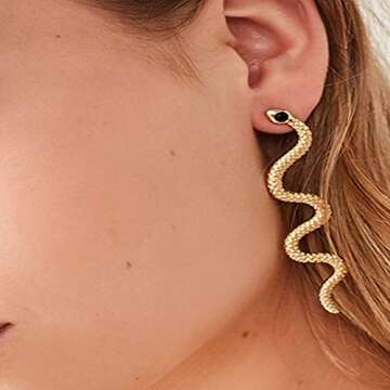 Gold Silver Personality Wave Snake Earrings for Woman (Gold)
