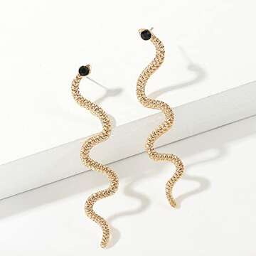 Gold Silver Personality Wave Snake Earrings for Woman (Gold)