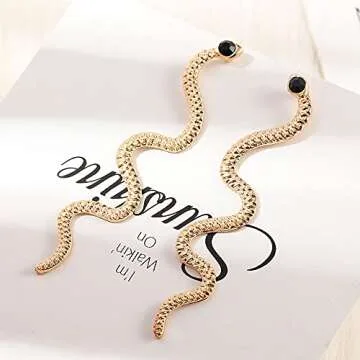 Gold Silver Personality Wave Snake Earrings for Woman (Gold)