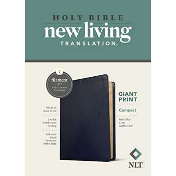 NLT Compact Giant Print Bible, Filament Enabled (LeatherLike, Navy Blue Cross, Red Letter)