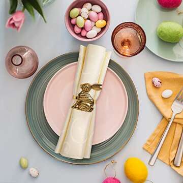Easter Bunny Napkin Rings Set of 6 Gold Metal Rabbit Napkin Ring Holders for Easter Party Banquet Di...
