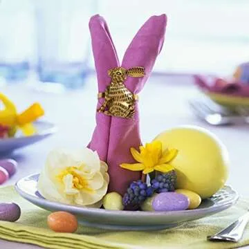 Easter Bunny Napkin Rings Set of 6 Gold Metal Rabbit Napkin Ring Holders for Easter Party Banquet Dinner Spring Table Decoration