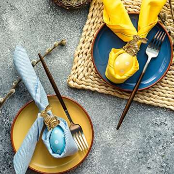 Easter Bunny Napkin Rings Set of 6 Gold Metal Rabbit Napkin Ring Holders for Easter Party Banquet Dinner Spring Table Decoration