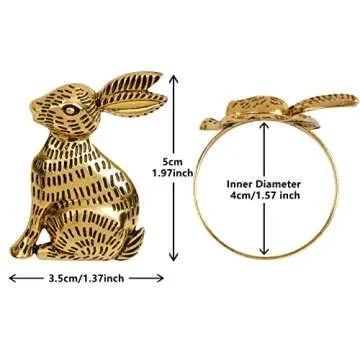 Easter Bunny Napkin Rings Set of 6 Gold Metal Rabbit Napkin Ring Holders for Easter Party Banquet Dinner Spring Table Decoration
