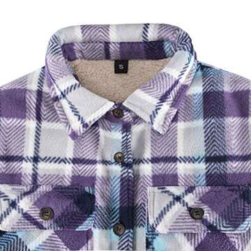 Womens Sherpa Fleece Lined Flannel Shirt Jacket Warm Button Up Plaid Shirt Jac (Sherpa Fleece Throug...