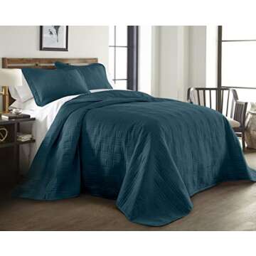 Kingston 3-Piece Oversized Bedspread Coverlet Set (King, Teal)