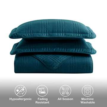 Kingston 3-Piece Oversized Bedspread Coverlet Set (King, Teal)