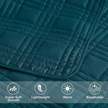 Kingston 3-Piece Oversized Bedspread Coverlet Set (King, Teal)