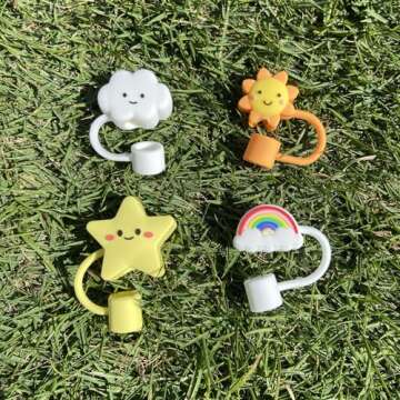 Straw Cover Cap for Stanley Cup, 4pcs 0.4in 10mm Diameter Reusable Dust-Proof Straw Topper Compatible with Simple Modern and Tumbler with Lid and Straw (4pcs sky set)