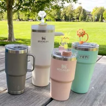 Straw Cover Cap for Stanley Cup, 4pcs 0.4in 10mm Diameter Reusable Dust-Proof Straw Topper Compatible with Simple Modern and Tumbler with Lid and Straw (4pcs sky set)