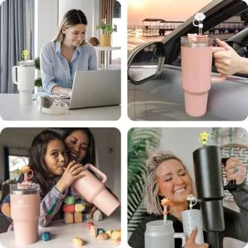 Straw Cover Cap for Stanley Cup, 4pcs 0.4in 10mm Diameter Reusable Dust-Proof Straw Topper Compatible with Simple Modern and Tumbler with Lid and Straw (4pcs sky set)