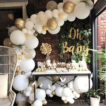 White Balloon Arch Garland Kit, 124 Pieces White Gold and Gold Confetti Latex Balloons for Baby Shower Wedding Birthday Graduation Anniversary Bachelorette Party Background Decorations