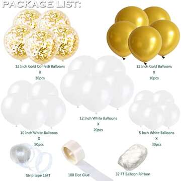 White Balloon Arch Garland Kit, 124 Pieces White Gold and Gold Confetti Latex Balloons for Baby Shower Wedding Birthday Graduation Anniversary Bachelorette Party Background Decorations