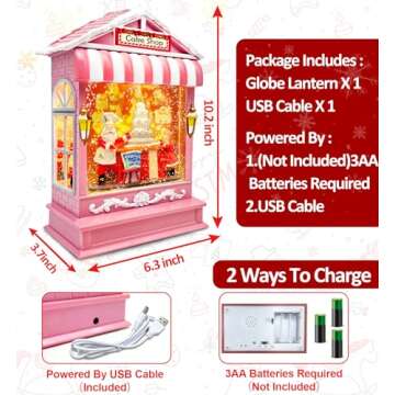 Lighted Pink Christmas Snow Globe Lantern for Home Decor