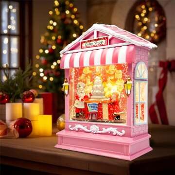 Lighted Pink Christmas Snow Globe Lantern for Home Decor