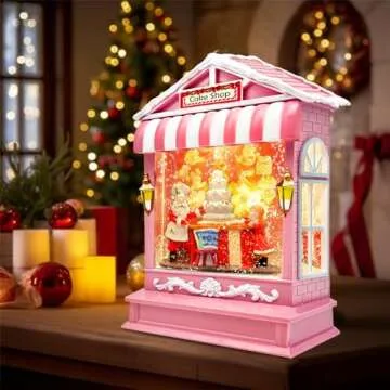 Lighted Pink Christmas Snow Globe Lantern for Home Decor