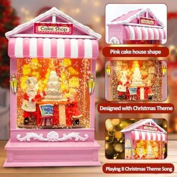 Lighted Pink Christmas Snow Globe Lantern for Home Decor