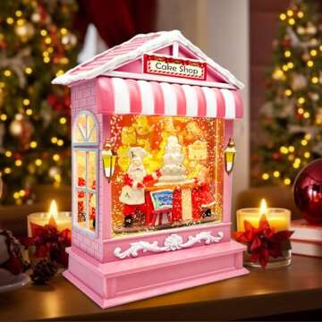 Lighted Pink Christmas Snow Globe Lantern for Home Decor