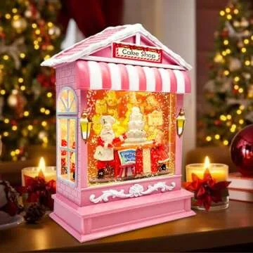 Lighted Pink Christmas Snow Globe Lantern for Home Decor