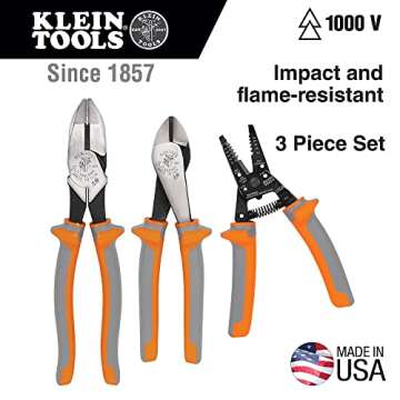 Klein Tools 9416R 1000V Insulated Plier and Wire Stripper Tool Kit, Made in USA, Side-Cutter, Diagon...