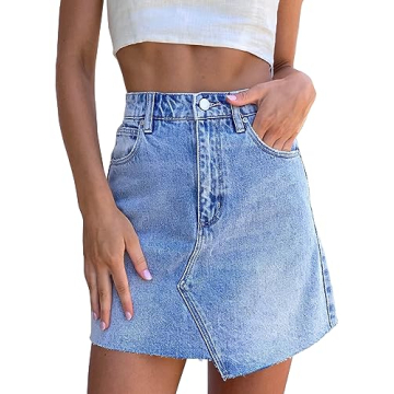 imesrun Womens Mini Denim Skirts Causal High Waisted Cute Asymmetrical Hem Summer Short Jean Skirts ...