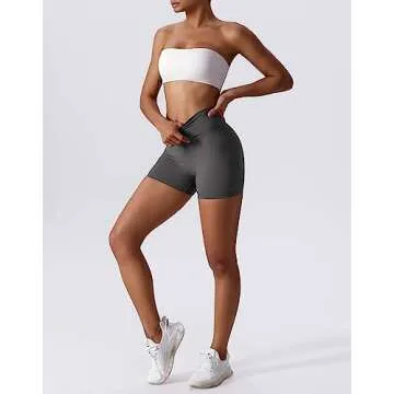 ABOCIW Biker Shorts Women V Back Scrunch Butt Workout Shorts High Waist Booty Yoga Shorts Tummy Control Running Athletic Gym Shorts Gray Small