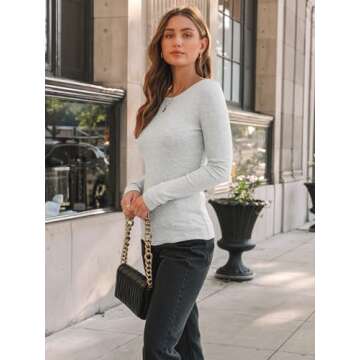 AUTOMET Long Sleeve Shirts for Women Ribbed Knit Fall Tops Casual Basic Fitted T Tshirts Tight Underscrub Slim Cotton 2024 Trendy Teen Outfits Fashion Cute Clothes Going Out Undershirt Heather Grey S