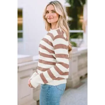 Dokotoo Women's Trendy Striped Crew Neck Sweater
