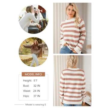 Dokotoo Women's Trendy Striped Crew Neck Sweater