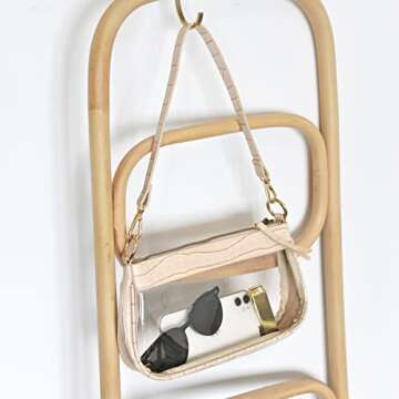 Clear Shoulder Handbag Classic 90s Purse Women Vegan Leather Crocodile Corssbody Bag (Beige)