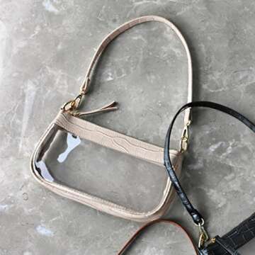 Clear Shoulder Handbag Classic 90s Purse Women Vegan Leather Crocodile Corssbody Bag (Beige)