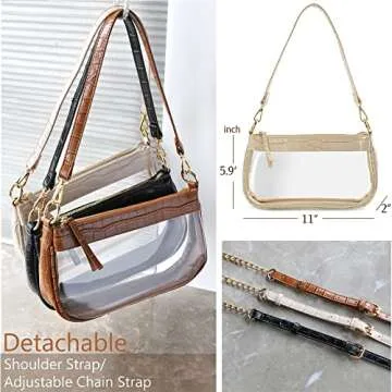 Clear Shoulder Handbag Classic 90s Purse Women Vegan Leather Crocodile Corssbody Bag (Beige)