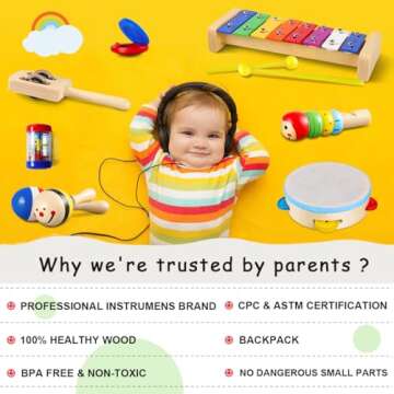 LOOIKOOS Toddler Musical Instruments Set Wooden Percussion Instruments Xylophone Toy for Kids Montessori Toys for 1 Year Old Boys Girls with Maracas Easter Eggs