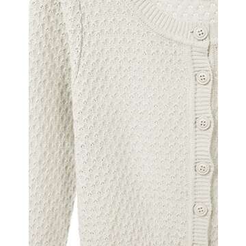 Women's Button Down 3/4 Sleeve Crew Neck Cotton Knit Cropped Cardigan Sweater Ivory XL