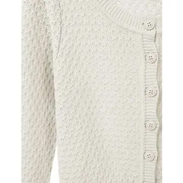 Women's Button Down 3/4 Sleeve Crew Neck Cotton Knit Cropped Cardigan Sweater Ivory XL